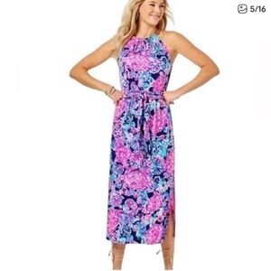 Lilly Pulitzer Vibrant Pink and Blue Maxi Dress turtle amazement